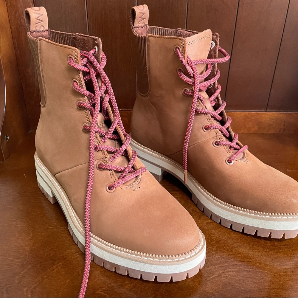 Toms Womens Frankie Tan Nubuck Lug Sole Combat & Lace-up Boots Shoes